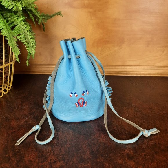 Vintage Handbags - Vtg 60s beaded leather pouch - Handmade